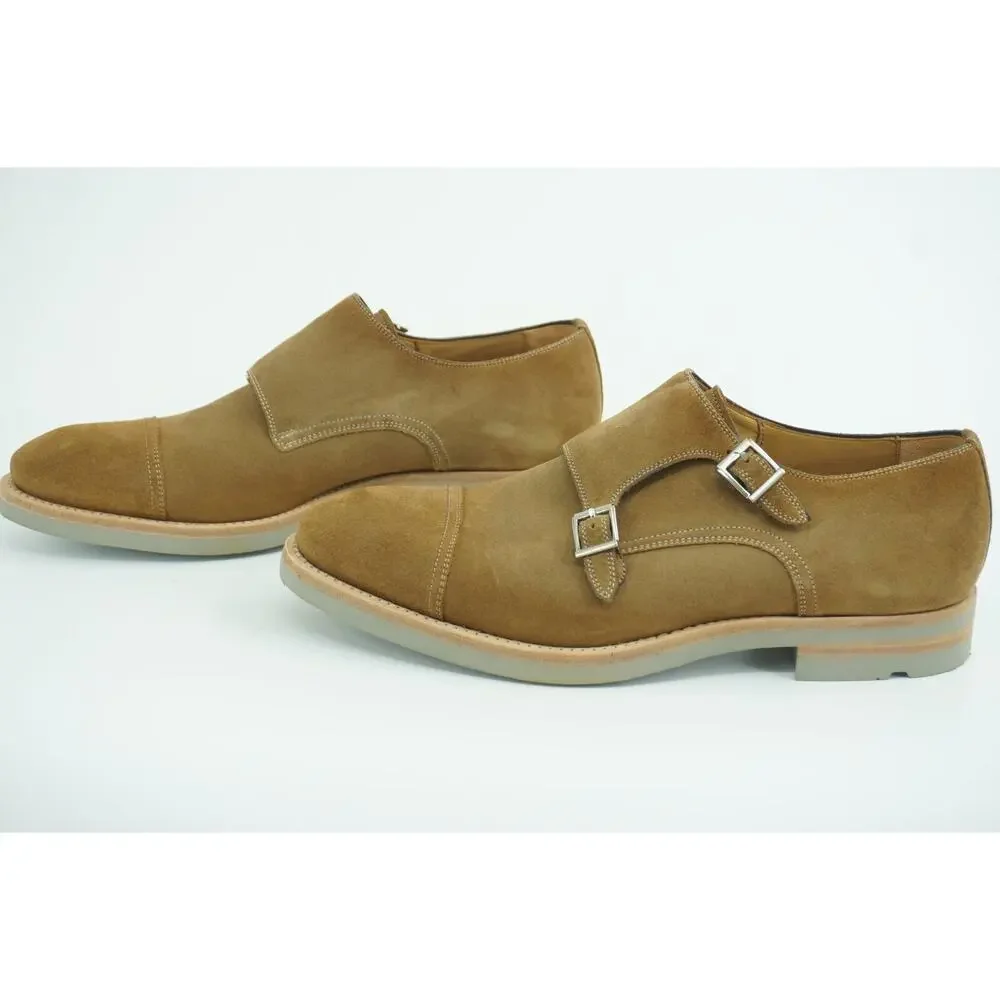 Magnanni Bernina Tan Suede Double Monk Strap Slip On Loafers Size 8 Saddle shoe